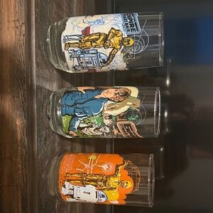 Star Wars Vintage Character Glass Set - C-3PO, R2-D2, Luke - 1977
